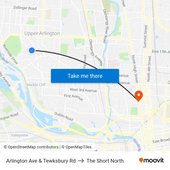 Arlington Ave & Tewksbury Rd to The Short North map