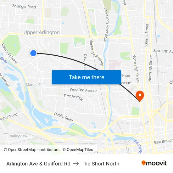Arlington Ave & Guilford Rd to The Short North map