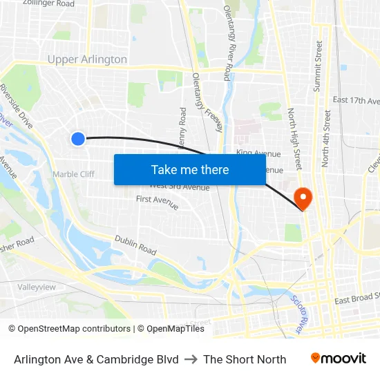 Arlington Ave & Cambridge Blvd to The Short North map