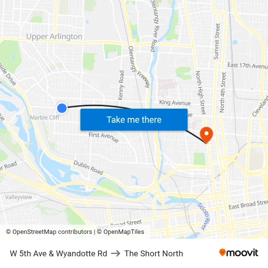 W 5th Ave & Wyandotte Rd to The Short North map