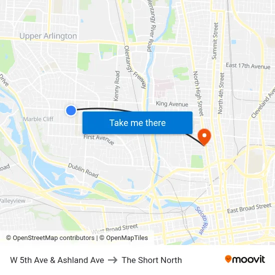 W 5th Ave & Ashland Ave to The Short North map