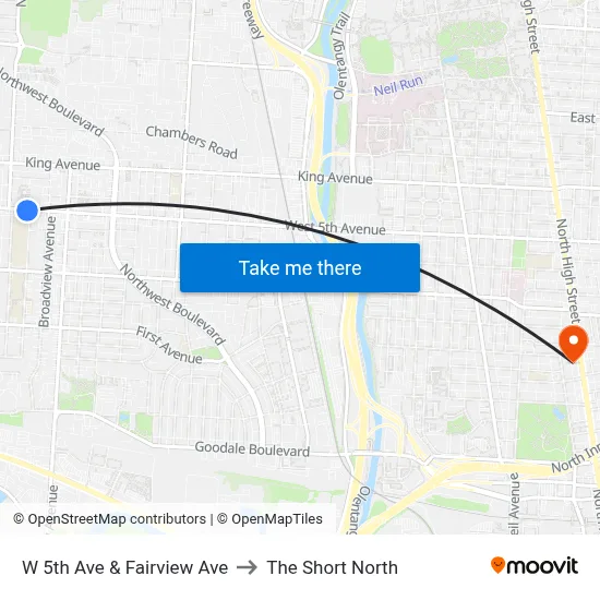 W 5th Ave & Fairview Ave to The Short North map
