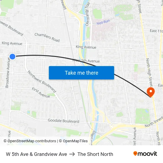 W 5th Ave & Grandview Ave to The Short North map