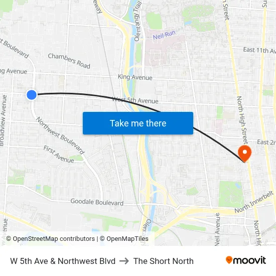 W 5th Ave & Northwest Blvd to The Short North map