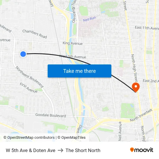 W 5th Ave & Doten Ave to The Short North map