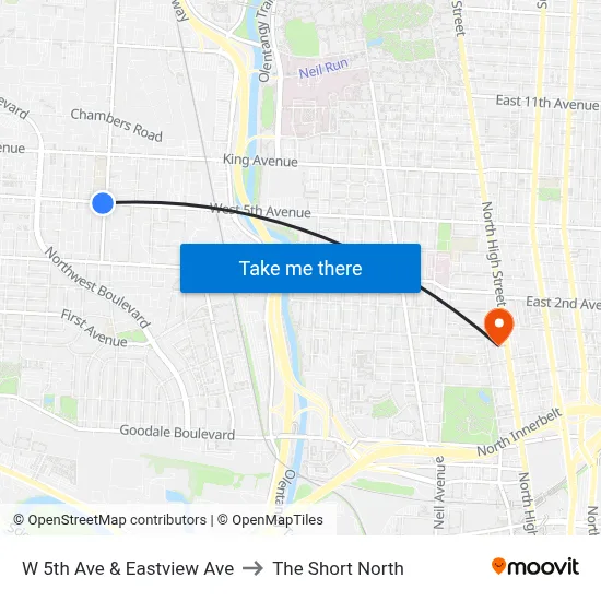 W 5th Ave & Eastview Ave to The Short North map