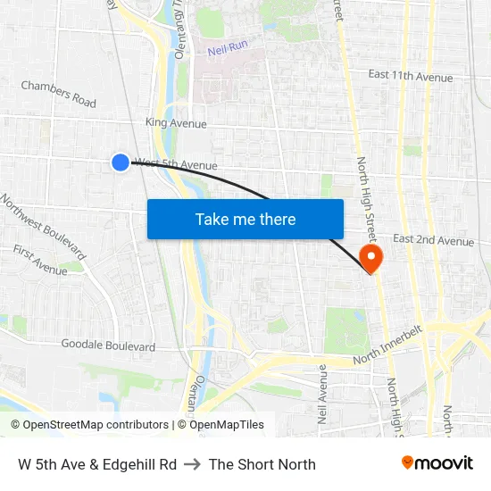 W 5th Ave & Edgehill Rd to The Short North map