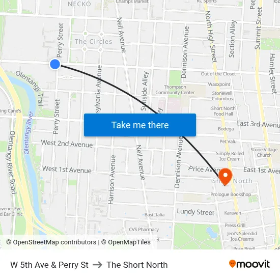 W 5th Ave & Perry St to The Short North map