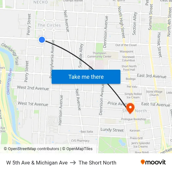 W 5th Ave & Michigan Ave to The Short North map