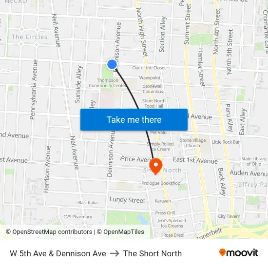 W 5th Ave & Dennison Ave to The Short North map