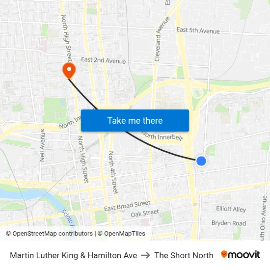 Martin Luther King & Hamilton Ave to The Short North map