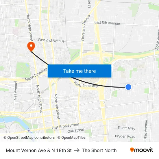 Mount Vernon Ave & N 18th St to The Short North map
