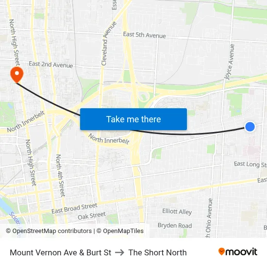 Mount Vernon Ave & Burt St to The Short North map