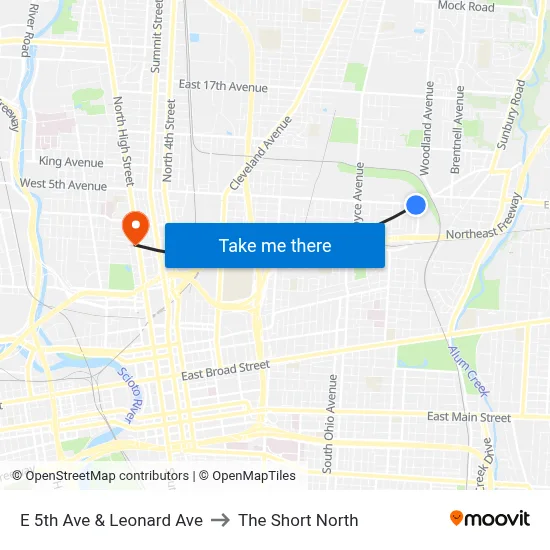 E 5th Ave & Leonard Ave to The Short North map