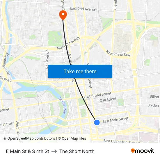 E Main St & S 4th St to The Short North map