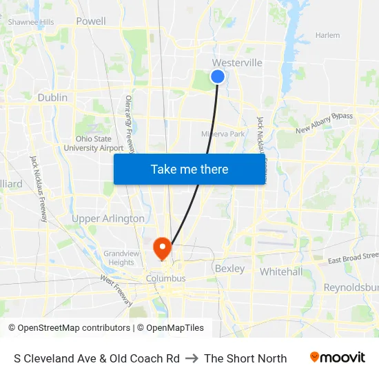 S Cleveland Ave & Old Coach Rd to The Short North map