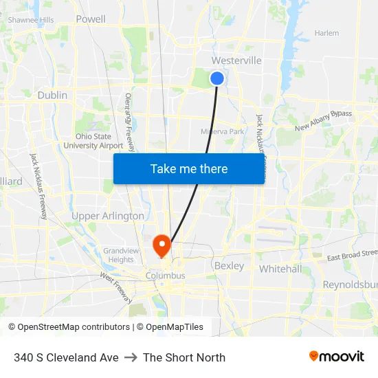 340 S Cleveland Ave to The Short North map