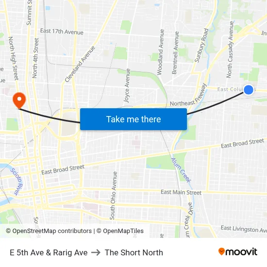 E 5th Ave & Rarig Ave to The Short North map