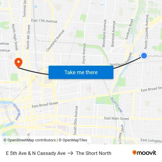 E 5th Ave & N Cassady Ave to The Short North map
