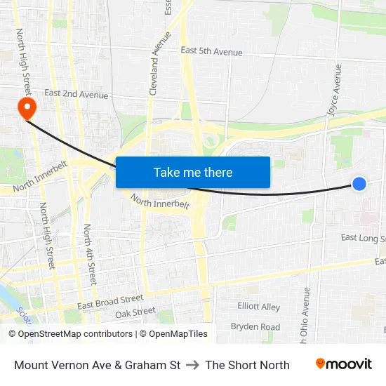 Mount Vernon Ave & Graham St to The Short North map