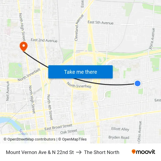 Mount Vernon Ave & N 22nd St to The Short North map