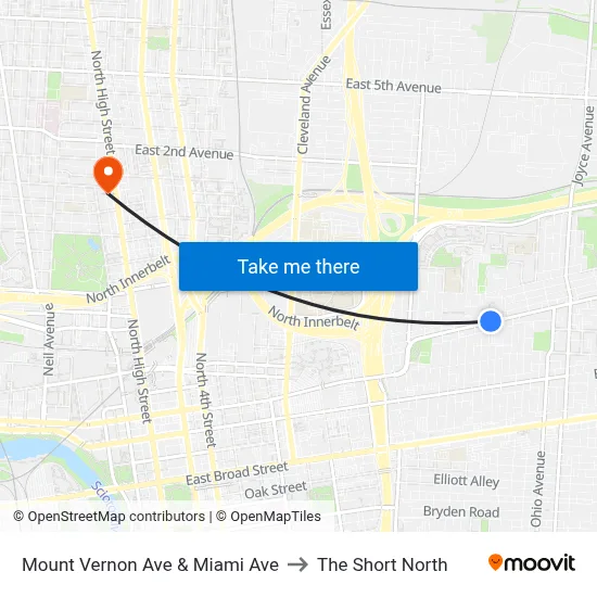 Mount Vernon Ave & Miami Ave to The Short North map