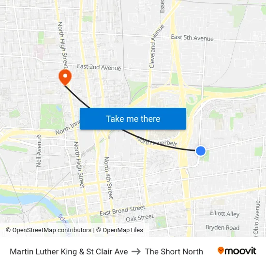Martin Luther King & St Clair Ave to The Short North map