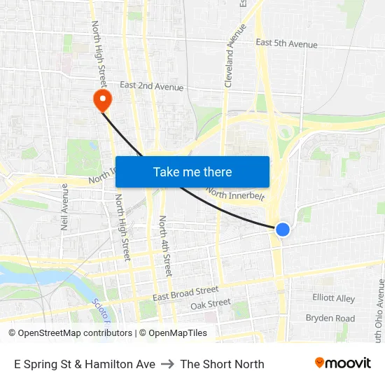 E Spring St & Hamilton Ave to The Short North map