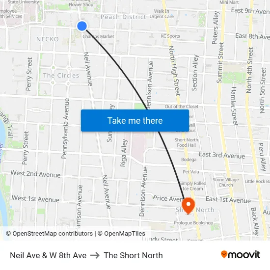 Neil Ave & W 8th Ave to The Short North map