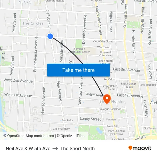 Neil Ave & W 5th Ave to The Short North map