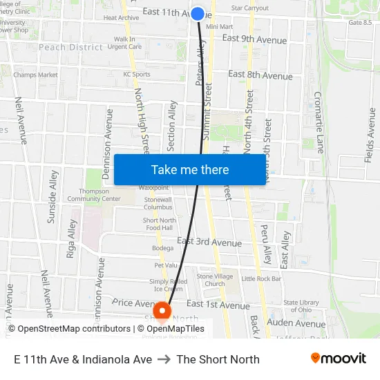 E 11th Ave & Indianola Ave to The Short North map