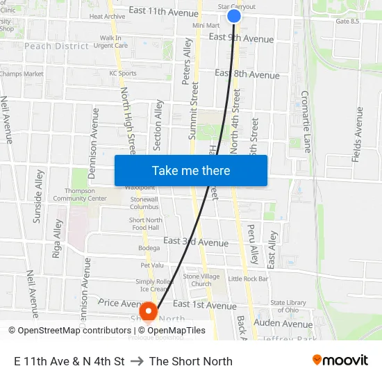 E 11th Ave & N 4th St to The Short North map