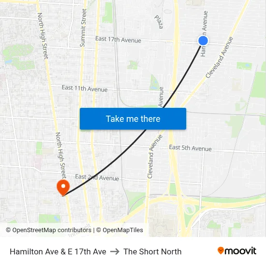 Hamilton Ave & E 17th Ave to The Short North map