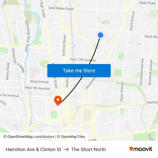 Hamilton Ave & Clinton St to The Short North map