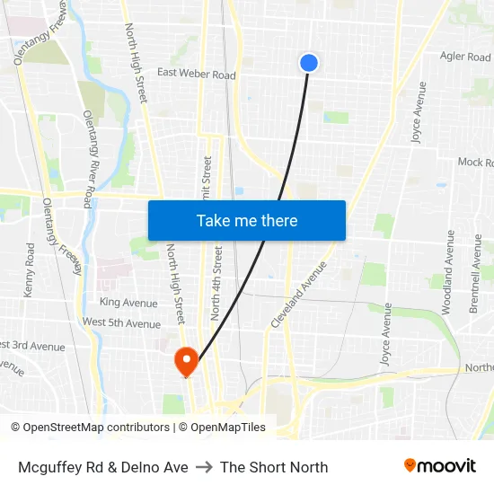 Mcguffey Rd & Delno Ave to The Short North map