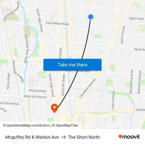 Mcguffey Rd & Weldon Ave to The Short North map