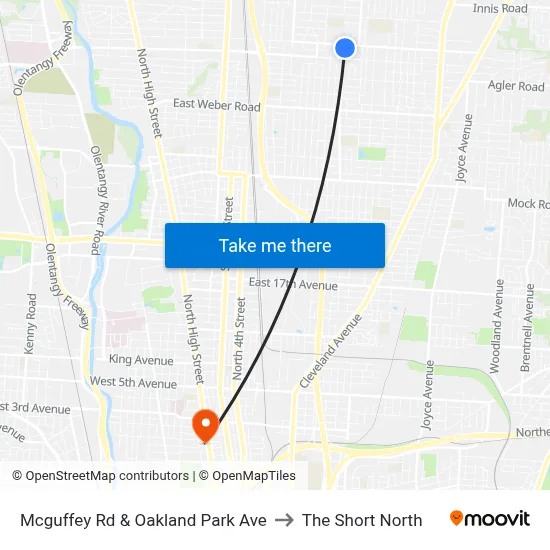 Mcguffey Rd & Oakland Park Ave to The Short North map