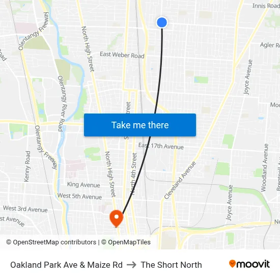 Oakland Park Ave & Maize Rd to The Short North map