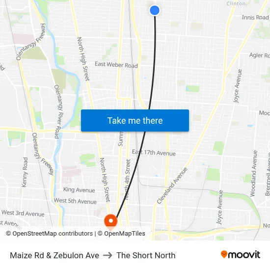 Maize Rd & Zebulon Ave to The Short North map