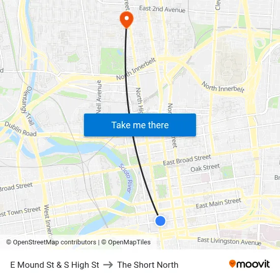 E Mound St & S High St to The Short North map