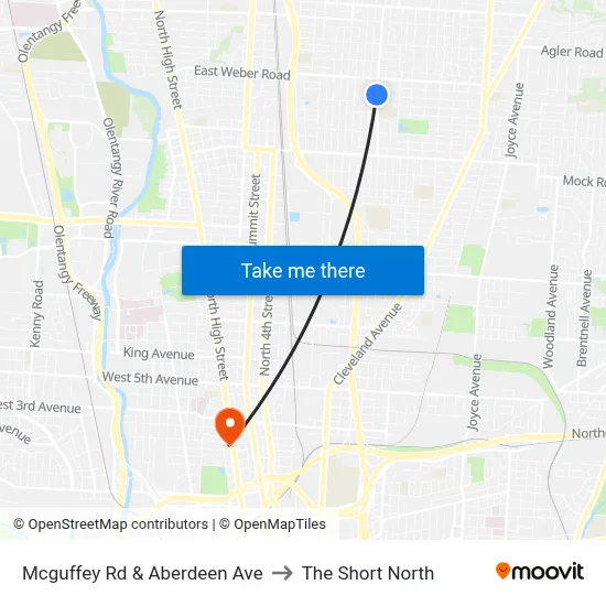 Mcguffey Rd & Aberdeen Ave to The Short North map