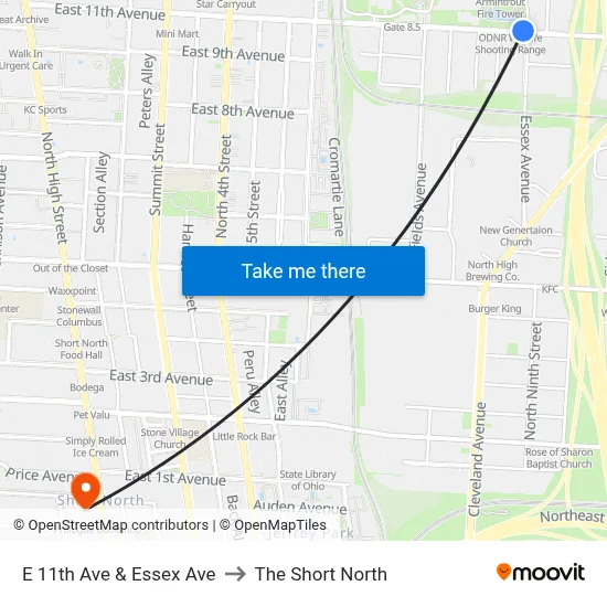 E 11th Ave & Essex Ave to The Short North map