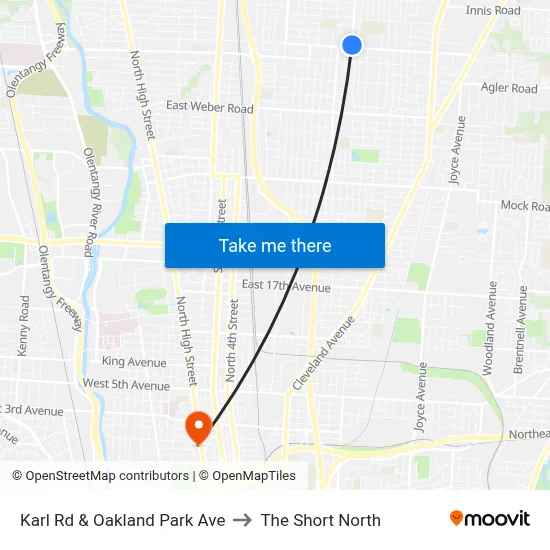 Karl Rd & Oakland Park Ave to The Short North map