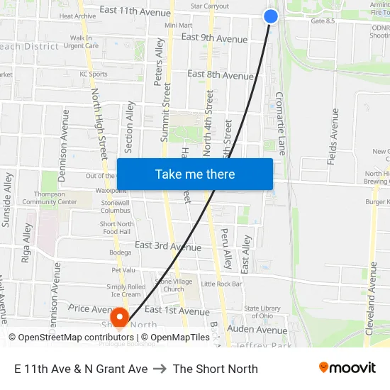 E 11th Ave & N Grant Ave to The Short North map