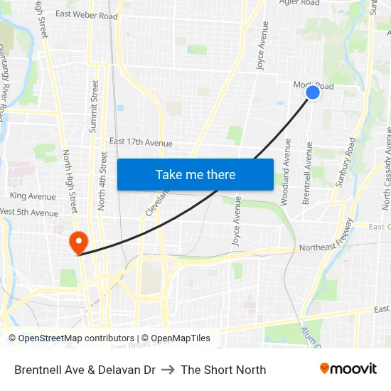 Brentnell Ave & Delavan Dr to The Short North map