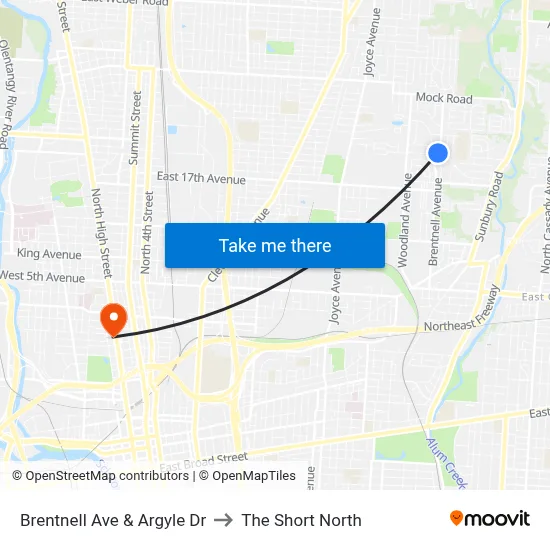 Brentnell Ave & Argyle Dr to The Short North map