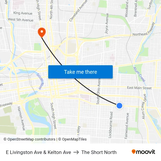 E Livingston Ave & Kelton Ave to The Short North map