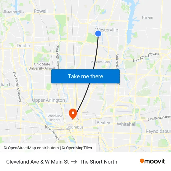 Cleveland Ave & W Main St to The Short North map