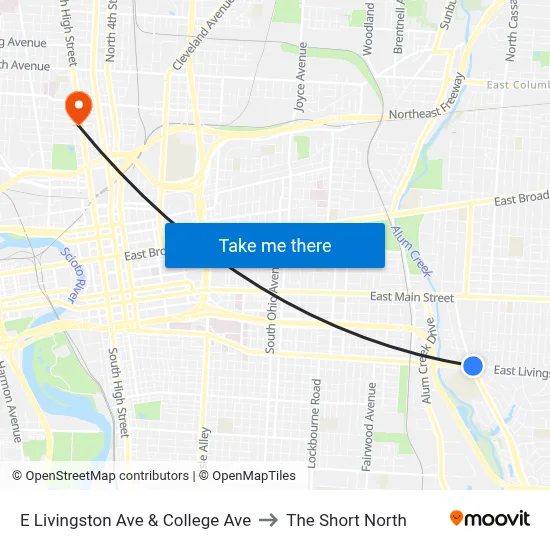 E Livingston Ave & College Ave to The Short North map