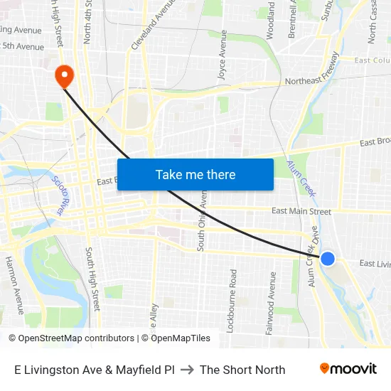 E Livingston Ave & Mayfield Pl to The Short North map